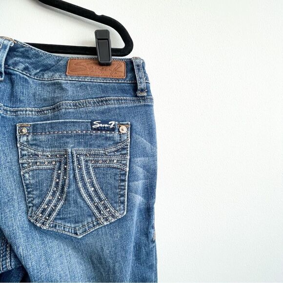 Seven7 Jeans Bootcut Blue Denim Rhinestone Pockets Women's 8 Stretch. - Picture 5 of 10
